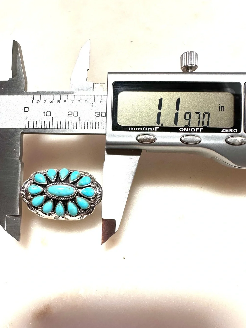 Turquoise Thai Hand-Embossed and Stamped Sterling Silver Cluster Statement Ring